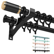 Black Heavy Duty Double Curtain Rod Set, Quiet Aluminum Track, Side Mount for Living Room Bedroom