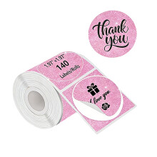 140Pcs Sparkling Round Thermal Paper Labels Waterproof-Pink
