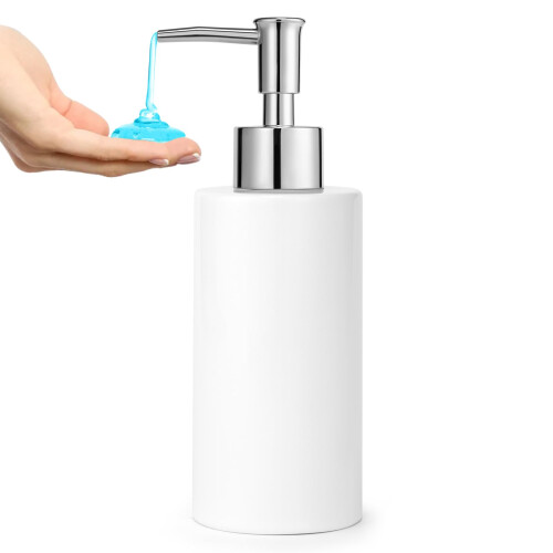Silver Ceramic Soap Dispenser 8.5oz Refillable Rustproof Pump for Bathroom and Kitchen