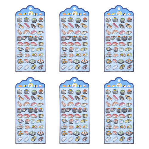6Sheets Decorative Embossed Sticker Adhesive PVC Resin-sushi