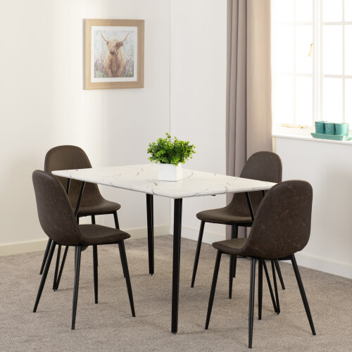 Seconique Marlow & Athens Dining Set X4 Chairs  Brown Pu