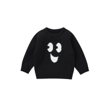 (18-24 Months, Black) Maglione da bambina autunno/inverno lavorato a maglia, maniche lunghe, con ricamo a faccina sorridente.