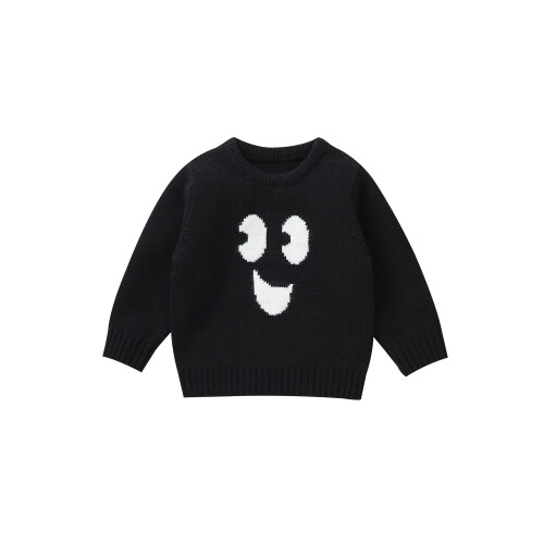 (2-3 Years, Black) Mädchen Herbst Winter Strickpullover Langarm Pullover mit Smiley-Stickerei