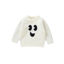 (18-24 Months, White) Maglione da bambina autunno/inverno lavorato a maglia, maniche lunghe, con ricamo a faccina sorridente.