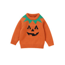 (2-3 Years, Orange) Maglione da bambina autunno/inverno lavorato a maglia, maniche lunghe, con ricamo a faccina sorridente.
