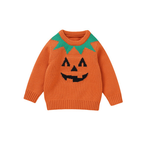 (2-3 Years, Orange) Mädchen Herbst Winter Strickpullover Langarm Pullover mit Smiley-Stickerei