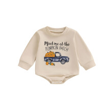 (12-18 Months, Khaki 1) Combinaison-sweat pour tout-petit, imprimé citrouille et camion Halloween, manches longues, vêtements mignons