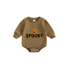 (0-3 Months, Brown) Grenouillère bébé Halloween manches longues, body brodé citrouille, sweat-shirt d'automne nouveau-né