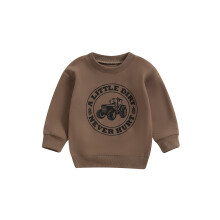 (3-4 Years, Brown) Hanorac de toamnă pentru băieți, cu imprimeu de tractor și litere, mânecă lungă, guler rotund, croială lejeră