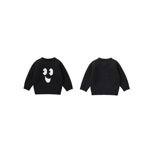 (18-24 Months, Black) Mädchen Herbst Winter Strickpullover Langarm Pullover mit Smiley-Stickerei 1
