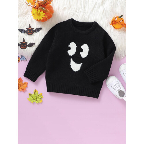 (2-3 Years, Black) Mädchen Herbst Winter Strickpullover Langarm Pullover mit Smiley-Stickerei 2