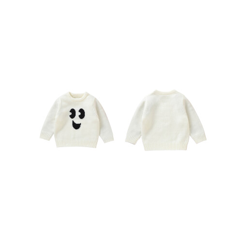 (9-12 Months, White) Mädchen Herbst Winter Strickpullover Langarm Pullover mit Smiley-Stickerei 1