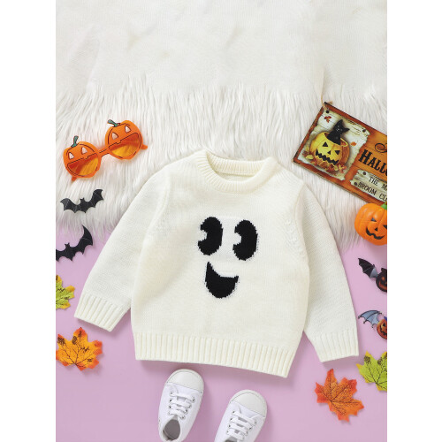 (9-12 Months, White) Mädchen Herbst Winter Strickpullover Langarm Pullover mit Smiley-Stickerei 2