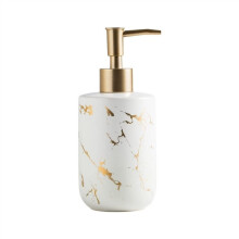 White Marble Pattern Ceramic Soap Dispenser for Bathroom Sink, Refillable Bottle with Smooth Pump