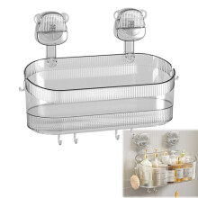 Suction Cup Shower Caddy No Drilling Wall Mounted Organizer with 6 Hooks Waterproof Storage Shelf for Bathroom and Kitchen