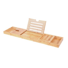 Expandable Bamboo Bathtub Caddy Tray with Wine and Book Holder, Adjustable Multi‑Function Organizer