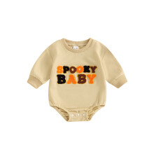 (6-12 Months, Light Yellow) Grenouillère bébé Halloween manches longues, body brodé citrouille, sweat-shirt d'automne nouveau-né