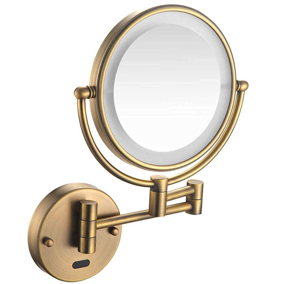 Wall Mounted Makeup Mirror with Light, 5X Magnification, Double Sided 360 Swivel Extendable Arm, Nickel Brushed Finish