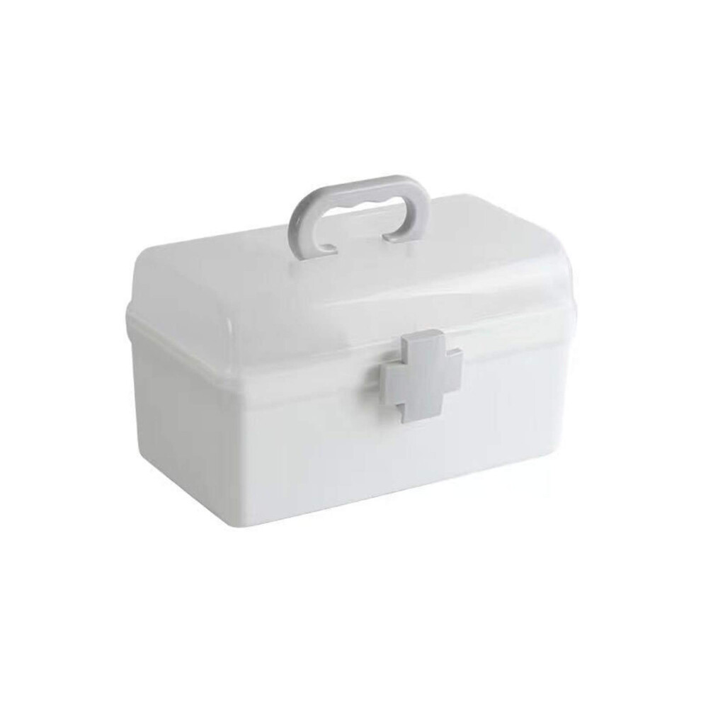 White First Aid Box Doublelayer Medicine Storage Box For Home Family Use, Lightweight Plastic Organizer