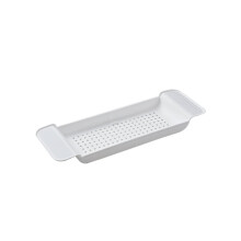 Expandable Bathtub Tray with Book and Wine Holder, Adjustable Bath Caddy in Waterproof White Finish