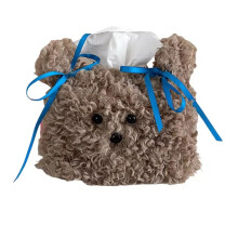 Plush Tissue Box Cover Cute Brown Dog Design for Home and Car, Removable Napkin Holder (Style A)