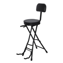 Ergonomic Guitar Stool with Backrest and Footrest, Foldable Padded Seat with Guitar Stand, Black