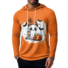 (XL, F) Halloween Themed Men'S Hooded Sweatshirt T-Shirt Top Pumpkin Bow Decoration Ink Print Halloween Wear Top
