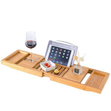 Expandable Teak Wooden Bath Caddy Tray 105cm Adjustable Luxury Bathtub Tray for Relaxing Bath