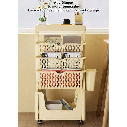 Movable Book Rack Large-Capacity Beige 75x37x22cm 1
