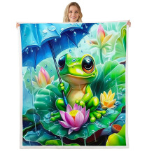 Reversible Sherpa Fleece Blanket Queen Size Ultra Soft Warm Cute Animal Frog Throw for Kids Teens Bed Sofa