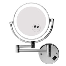 LED Wall Mounted Makeup Mirror 5X Magnification Double Sided Swivel Lighted Vanity Mirror for Bathroom
