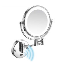 Wall Mounted Makeup Mirror with Extendable Arm, TwoSided 360 Swivel Design, Bright Silver Finish