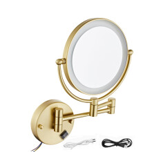 8 Inch Double Sided Lighted Makeup Mirror 1X/3X LED Magnifying Vanity Mirror Wall Mounted Brushed Gold