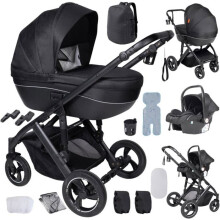 Carrozzina 3 in 1 per bebé con navicella, pieghevole, ruote tutto terreno, sistema di viaggio, accessori e protezione pioggia inclusi