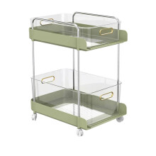 Rolling Storage Cart 2 Tier Large Capacity Utility Cart on Wheels for Kitchen Office Green Wide