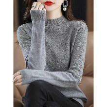 (XXL, Grey China) 100% Wool Cashmere Sweater Women Knitted Sweater Turtleneck Long Sleeve Pullover Autumn Winter Clothing Warm Jumper Tops