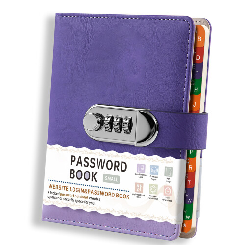 Password Protected Diary Notebook With Thick Cover 60-Purple