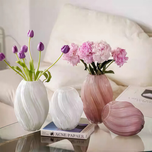 Glass Vases with Twisted Spirals Textured Modern Florals-2 2