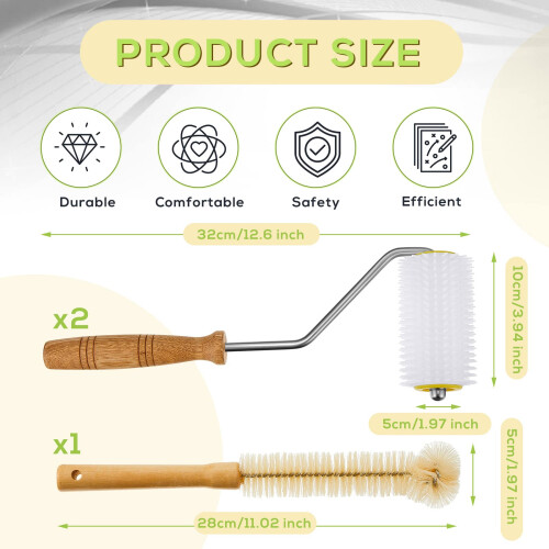 3 Pcs Honey Uncapping Roller Beekeeping Tools Set with Cleaning Brush, Fast CombSafe Action 1