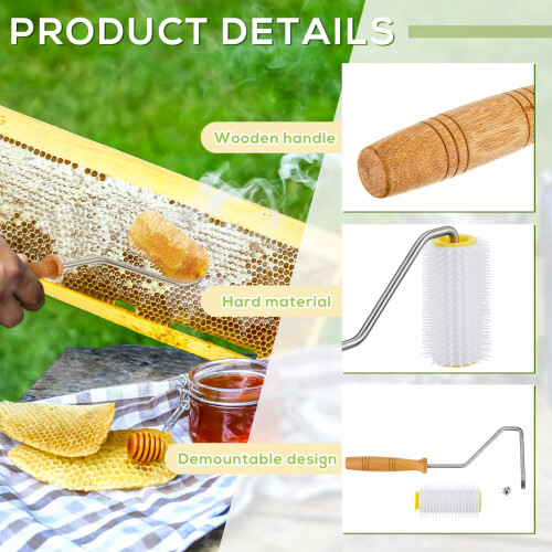 3 Pcs Honey Uncapping Roller Beekeeping Tools Set with Cleaning Brush, Fast CombSafe Action 2