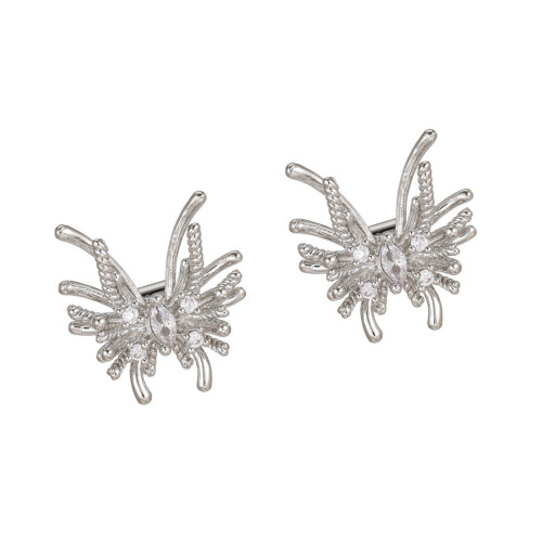 Delicate Alloy Butterfly Shape Ear Clip Decorated With-Silver