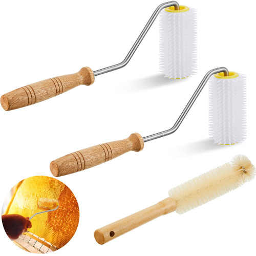 3 Pcs Honey Uncapping Roller Beekeeping Tools Set with Cleaning Brush, Fast CombSafe Action