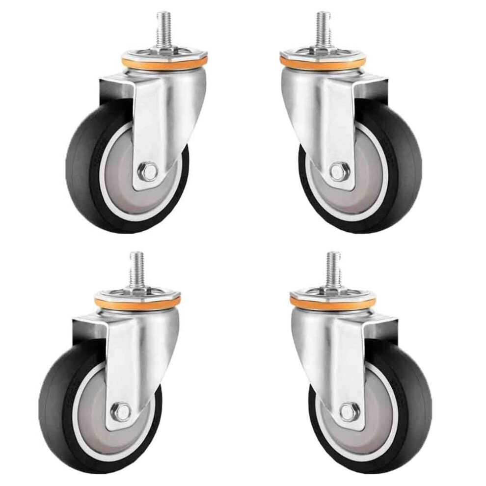 100Mm Rubber Furniture Caster Wheels With Brake, Heavy Duty Swivel Casters M12 Thread, 360 Rotation For Workbench 9330225340423