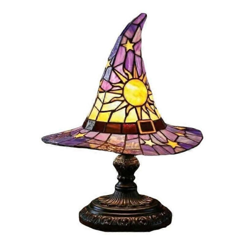 (Purple) Colorful Witch Hat LED Table Lamp, Handmade Wizard Hat Shape Night Light Ornament ,Creative USB Socket Light Bedroom Decoration