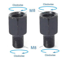 (2x M8M8 (RR)) Pair Black Motorcycle Mirror Adapters M10 10mm M8 8mm Rearview Mirrors Conversion Bolt Clockwise Anti-clock Right Left Thread