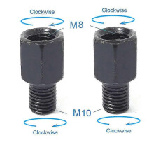(2x M8M10 (RR)) Pair Black Motorcycle Mirror Adapters M10 10mm M8 8mm Rearview Mirrors Conversion Bolt Clockwise Anti-clock Right Left Thread