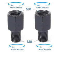 (2x M8M8 (LL)) Pair Black Motorcycle Mirror Adapters M10 10mm M8 8mm Rearview Mirrors Conversion Bolt Clockwise Anti-clock Right Left Thread