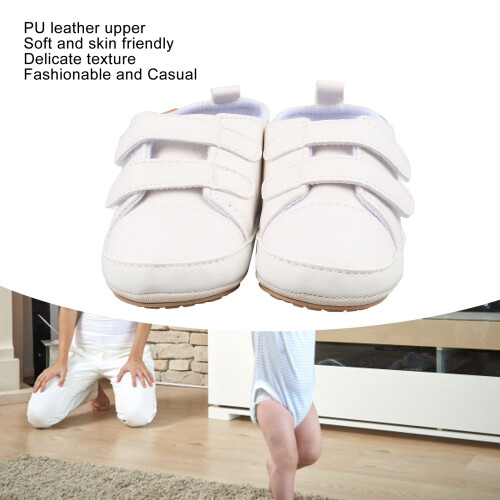 White PU Leather Baby Sneakers, Size 3, 13cm 1