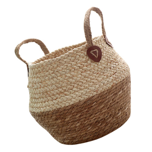 Wicker Basket Handwoven Rustic Design Decorative Straw Storage Basket with Handle for Home Decor