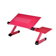 Adjustable Laptop Stand with Mouse Pad, Ergonomic Aluminum Foldable Desk for Bed and Sofa, Pink